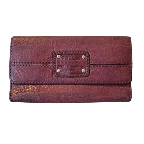 Fossil Handbags - Fossil "Long Live Vintage 1954" Burgundy Leather Tri-fold Wallet